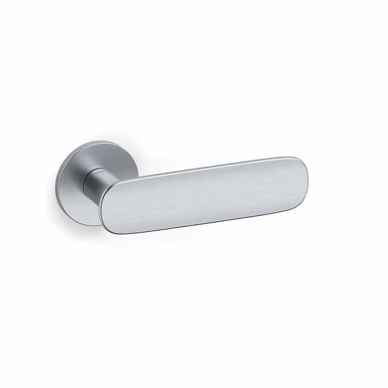 The "Conca L" Door Handle by Olivari in Satin Chrome.