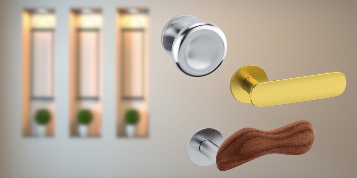 best types of door handles for your house. knob, golden lever and wooden door handle