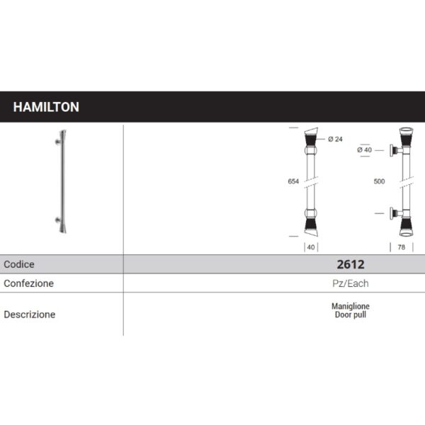 HAMILTON Pull handle 2612 - 500 millimeter