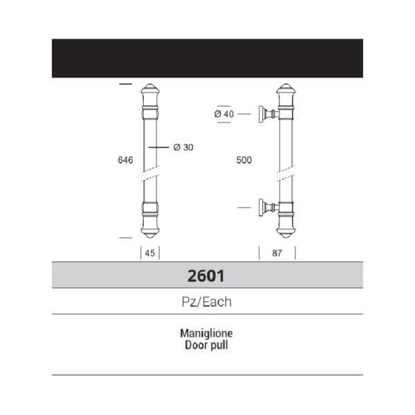 TUDOR Pull handle 2601 - 500 millimeter